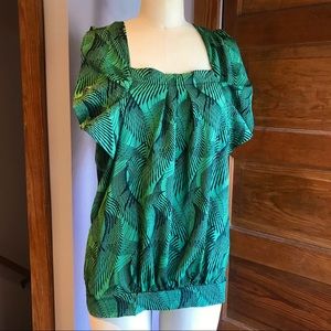Forever 21 Green & Black Printed Blouse Top